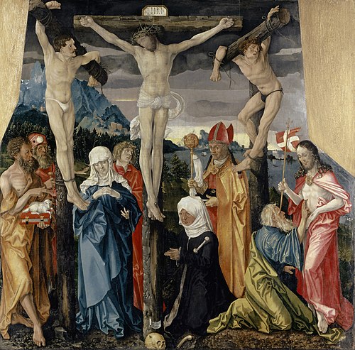 Christ Crucified with the Thieves, Saints, and a Female Donor, 1512, Hans Baldung Grien