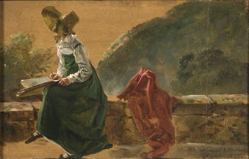 Princess Caroline Amalie Sketching in Naples. Study, 1820, Johan Christian Dahl