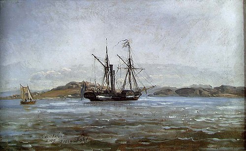 A Steamer near Fredriksvern, 1834, Johan Christian Dahl
