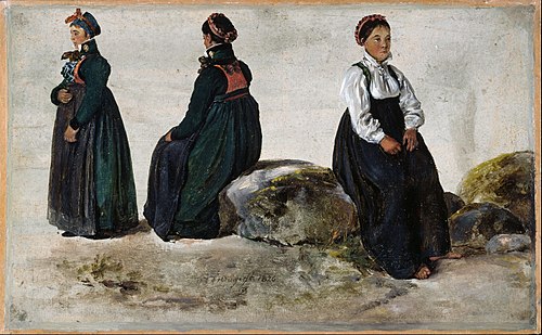 Studies of Female Costumes from Luster in Sogn, 1826, Johan Christian Dahl