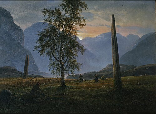 Haymaking between Menhirs at Nornes, 1839, Johan Christian Dahl
