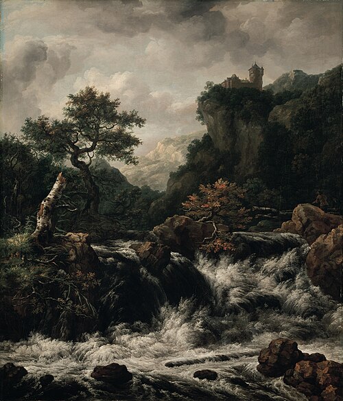 Mountainous landscape with waterfall, after Jacob van Ruisdael, 1813, Johan Christian Dahl