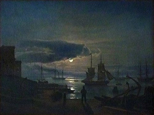 Copenhagen Harbour in Moonlight, 1830, Johan Christian Dahl