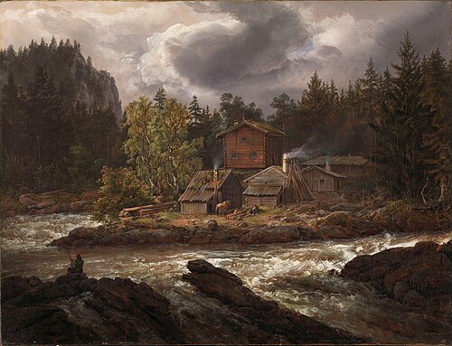 View of Hønefossen, 1847, Johan Christian Dahl