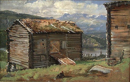 Farm Buildings at Hjelle in Valdres, 1850, Johan Christian Dahl