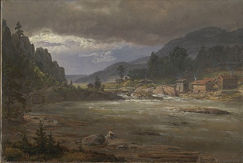 Hellefossen near Hokksund, 1847, Johan Christian Dahl