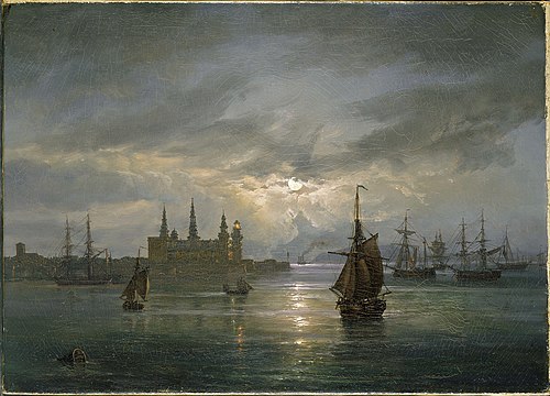 Kronborg Castle in Moonlight, 1849, Johan Christian Dahl