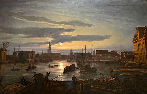 Port de Copenhag au crépuscule, , Johan Christian Dahl