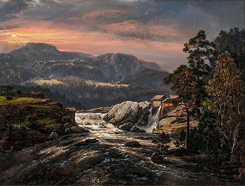 Sawmill near Strand in Valdres, 1853, Johan Christian Dahl