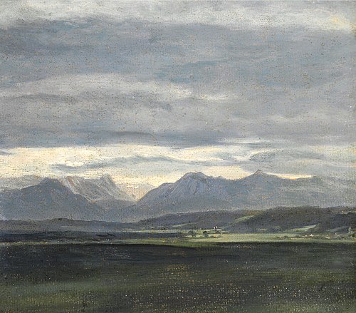Study of a landscape with powder blue sky over mountains, , Johan Christian Dahl