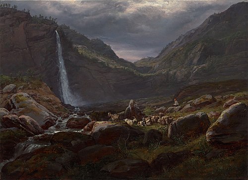 Feige Waterfall (Feigefossen), Lysterfjord, Norway, 1848, Johan Christian Dahl