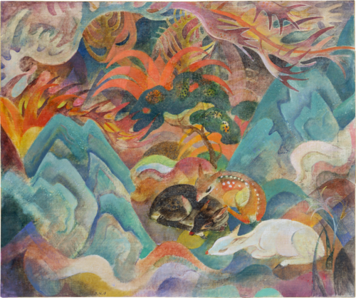 Deer in Japanese Landscape, 1918, Jean-Bloé Niestlé