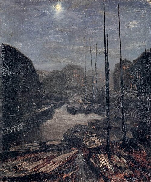 Moonlight on the Friedrichskanal in Old Berlin, 1855, Adolph von Menzel