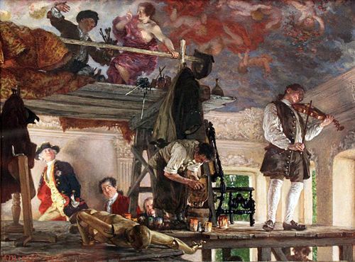 Crown Prince Frederick visits the Artist Pesne on His Painting Platform, 1861, Adolph von Menzel