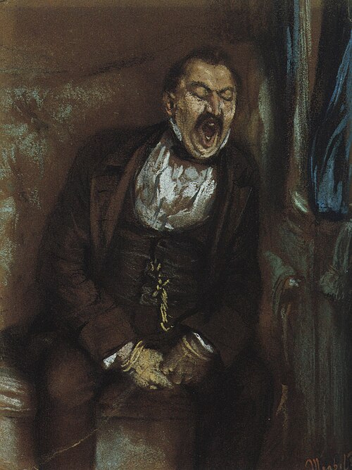 Gähnender Herr im Eisenbahncoupé, 1859, Adolph von Menzel