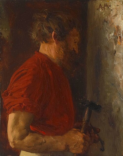 Bärtiger Arbeiter, 1867, Adolph von Menzel