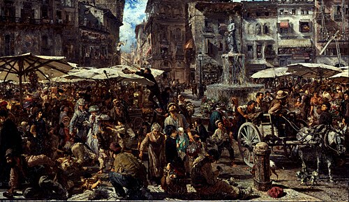 Piazza d’Erbe in Verona, 1884, Adolph von Menzel