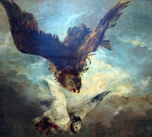 Falcon Attacking a Pigeon, 1844, Adolph von Menzel