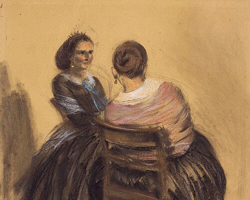 two women sitting, 1851, Adolph von Menzel
