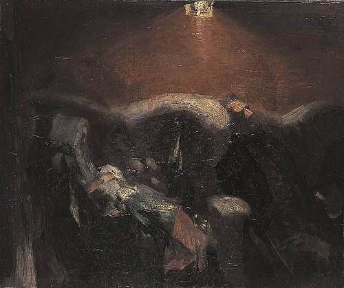 Im Eisenbahncoupé, 1848, Adolph von Menzel