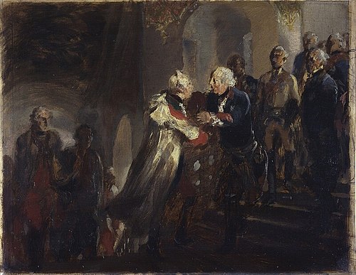 Frederick the Great and Emperor Joseph II meet in Neiße in the Year 1769 (Sketch), 1856, Adolph von Menzel