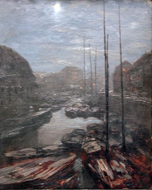 Mondschein über der Friedrichsgracht im alten Berlin, 1855, Adolph von Menzel