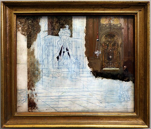 altar in baroque church, 1885, Adolph von Menzel