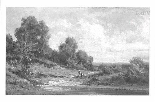 Landscape with coach + figures, 1854, Carl Spitzweg