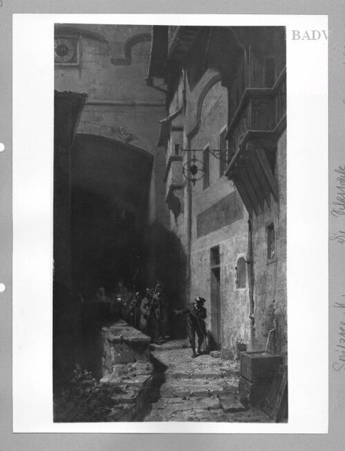 group of street guards at night, 1854, Carl Spitzweg