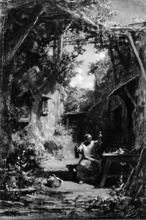 Kellermeister (Mönch) bei der Weinprobe im Klosterhof, 1833, Carl Spitzweg