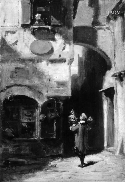 Ständchen in einer mittelalterlichen Gasse, 1833, Carl Spitzweg