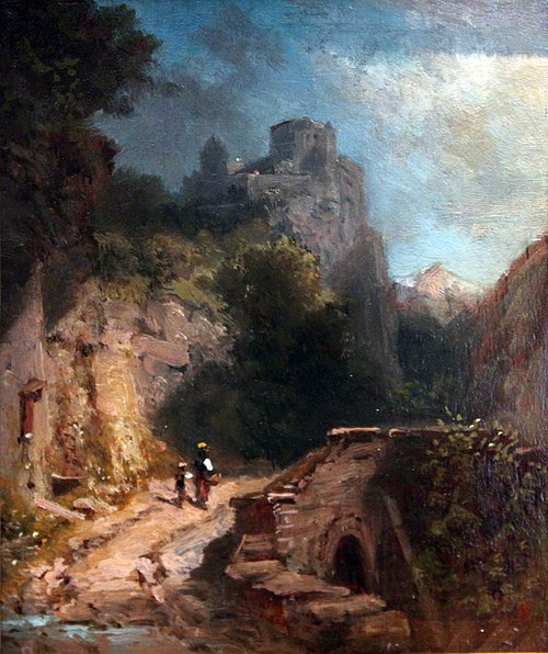 Mountain Landscape with Bridge and Castle, 1900, Carl Spitzweg