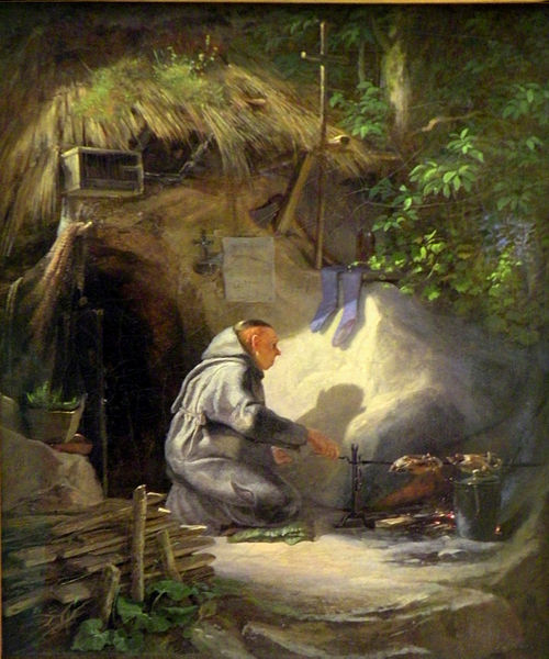 Hermit roasting a Chicken, 1841, Carl Spitzweg