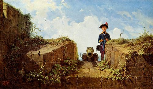 The Sentry, knitting, 1855, Carl Spitzweg