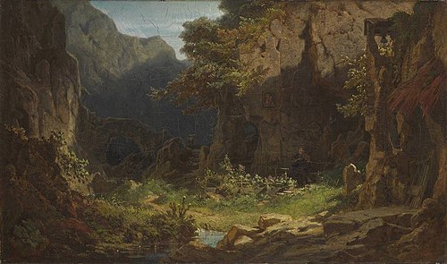 A recluse playing violin, 1862, Carl Spitzweg