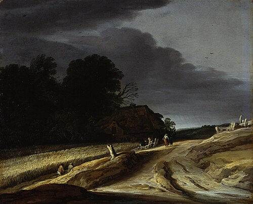 Dirt track near a corn field, 1625, Pieter Dircksz Santvoort