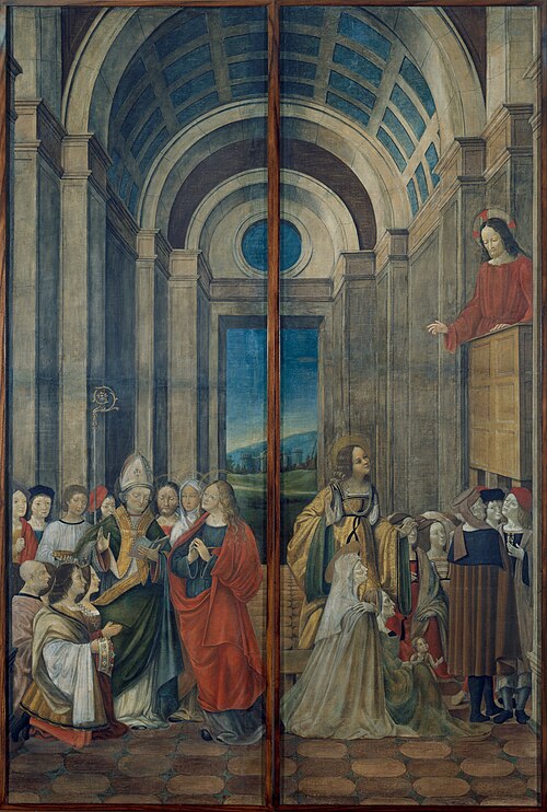 Mary Magdalene, Martha, Lazarus and Maximinus Worshipped by the Prince and Princess of Provence and , 1508, Alvise Donati