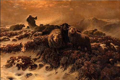 Sheep in Snow Storm, , August Friedrich Schenk