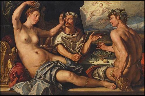 Apamè usurpe la couronne du roi ou Les Quatre Pouvoirs, 1614, Hendrik Goltzius