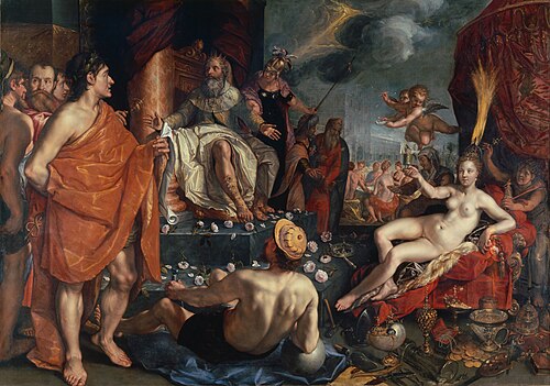 Hermès présente Pandore au roi Épiméthée, 1611, Hendrik Goltzius