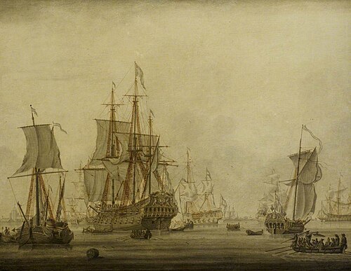 Calm: Dutch Ships at Anchor in a Crowded Harbour, , Cornelis Boumeester