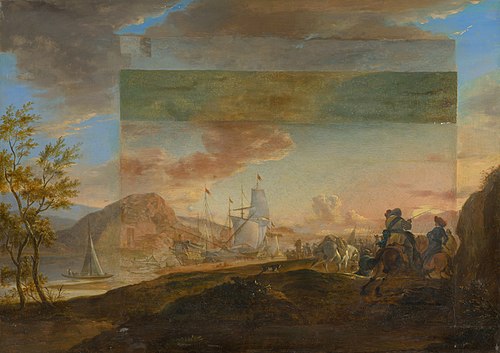 Morská zátoka s plachetnicou, 1650, Herman Lin
