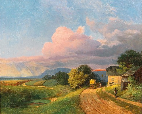 A post coach resting at dusk, 1840, Ignaz Raffalt