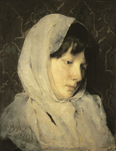 Head of a Girl in Kerchief, 1885, Simon Hollósy