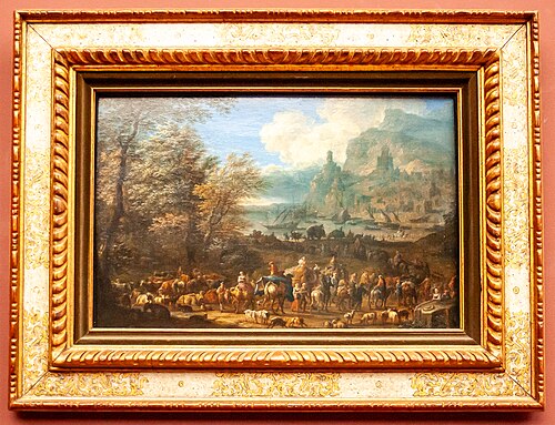 Landschap met figuren bij een inham aan de zee, , Jan Baptist van der Meiren