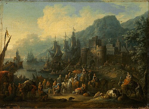 Harbour with a Caravan, 1707, Jan Baptist van der Meiren