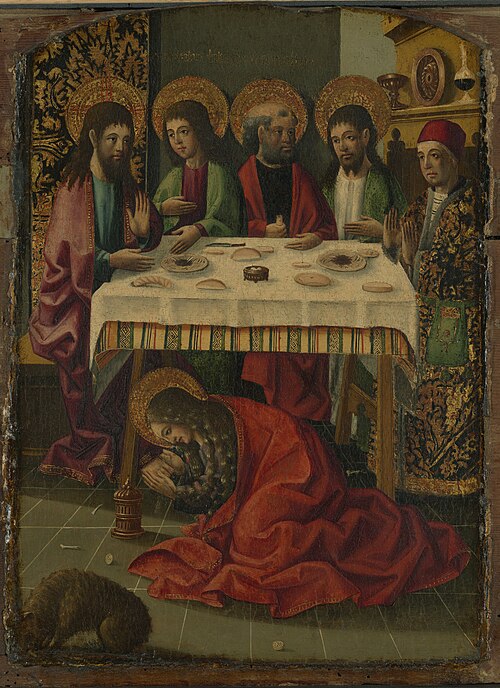 Saint Mary Magdalen anointing the feet of Christ, 1500, Maestro de Perea