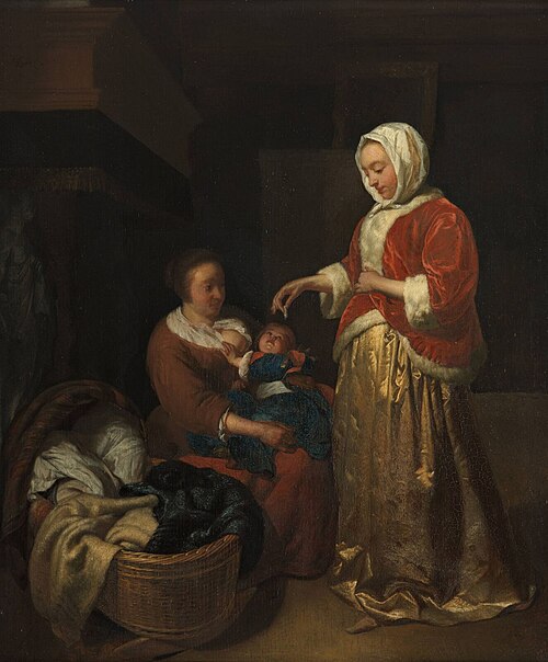 Interior with a Mother, a Nurse and an Infant, 1670, Joost Geel