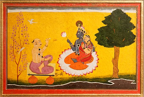 Poet Jayadeva is worshipping Radha and Krishna, 1730, Manaku