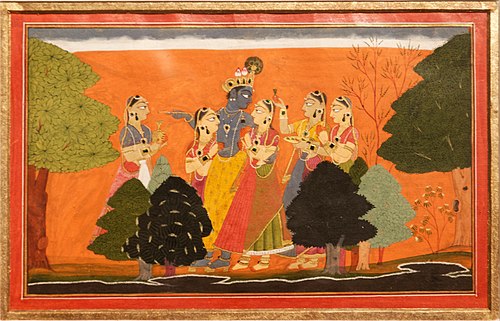 Krishna dallying with cowherd maidens, 1730, Manaku
